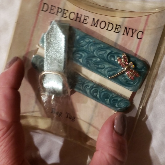 Cute teal bag tag with crystal dragonfly - Picture 2 of 4